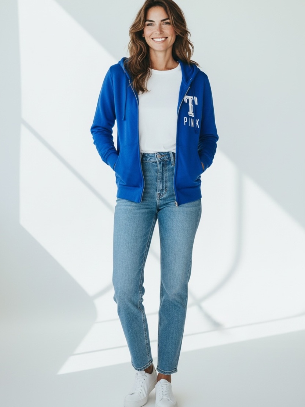 PINK Victoria's Secret Women's Royal Blue Zip-Up Hoodie - Picture 2 of 12
